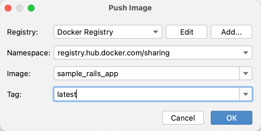 The Push Image context menu