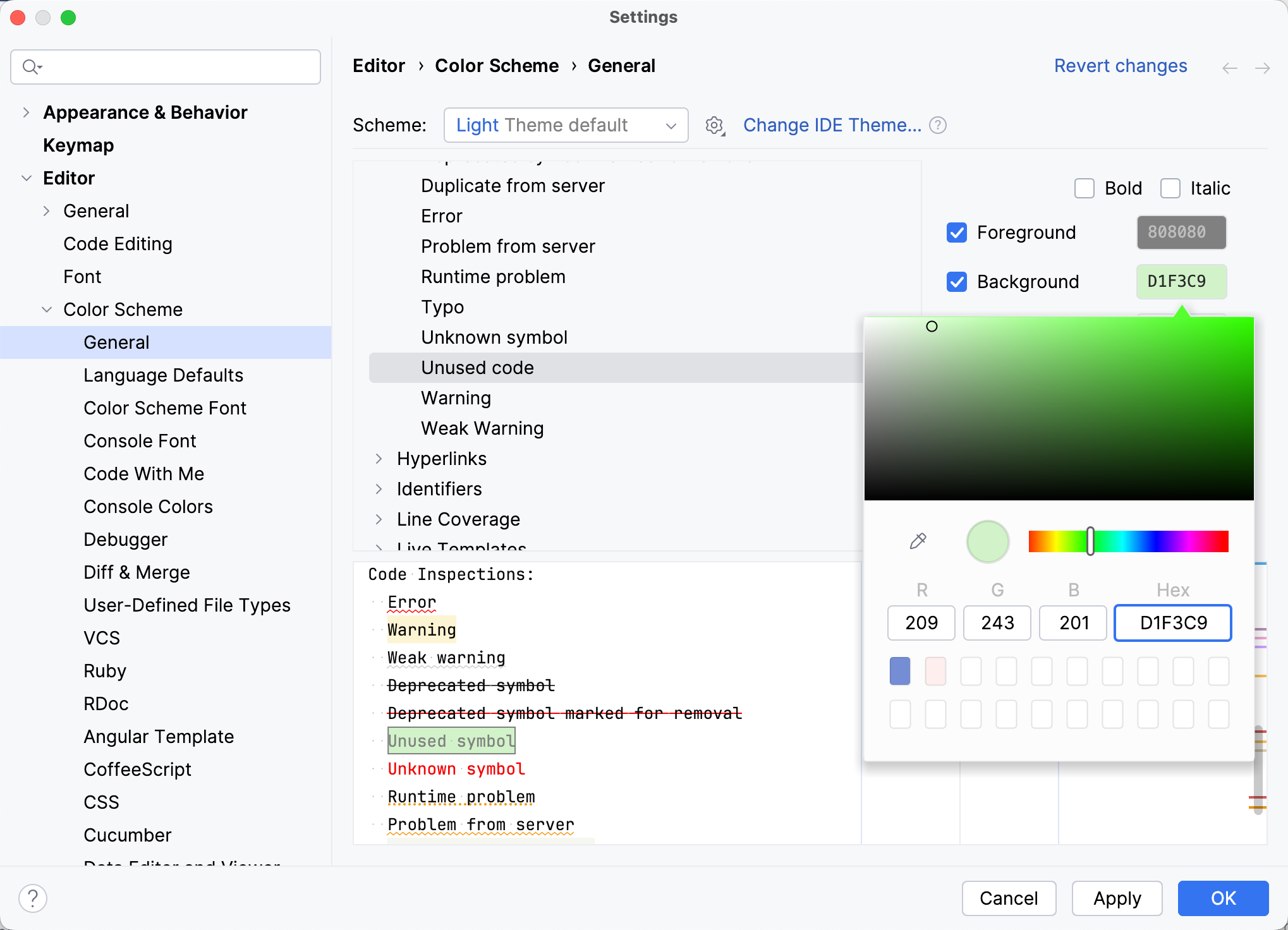 Changing the unused code highlighting color