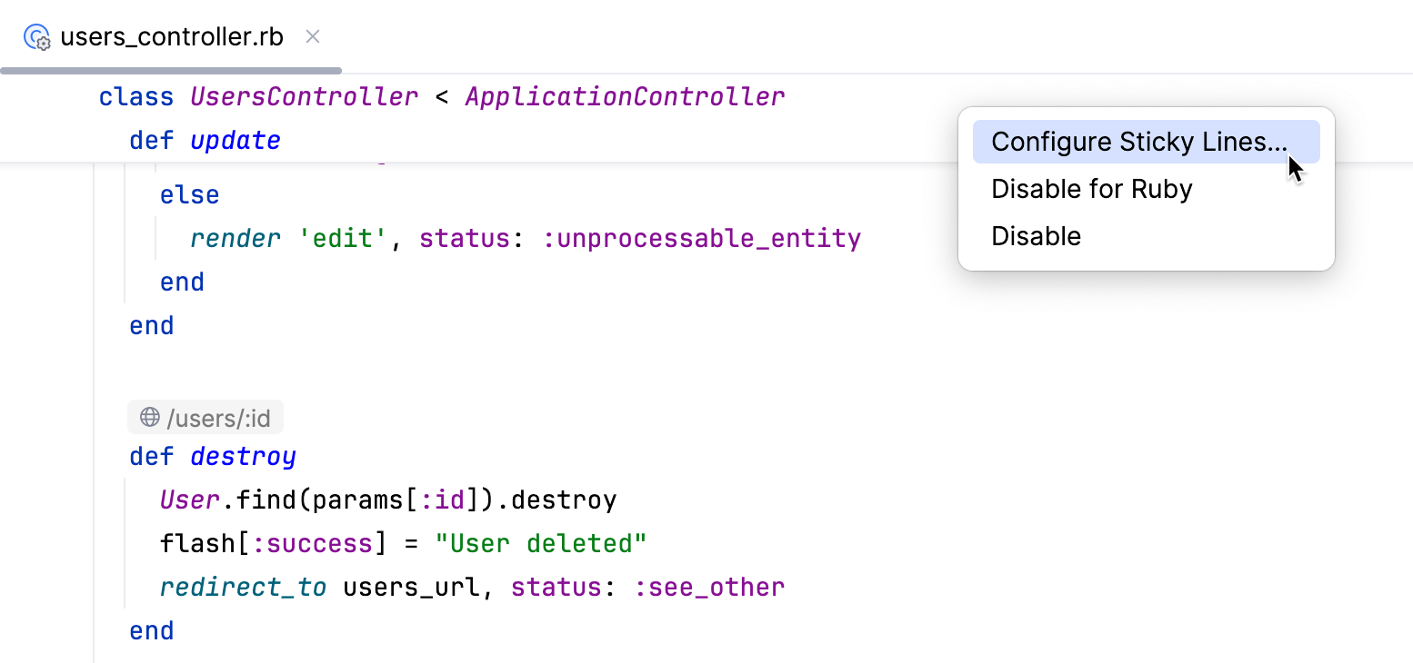 Configure sticky lines