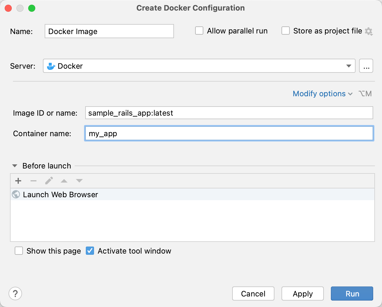 The Create Docker Configuration dialog