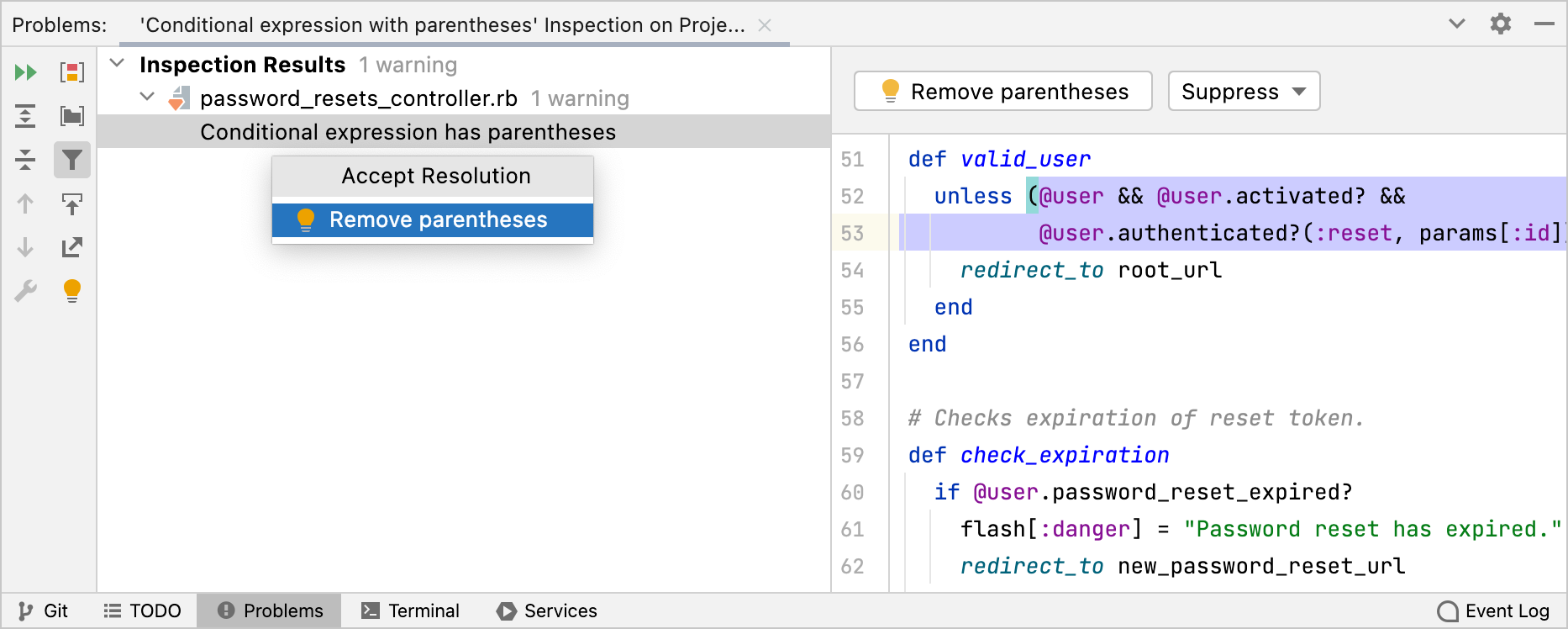 Problems tool window