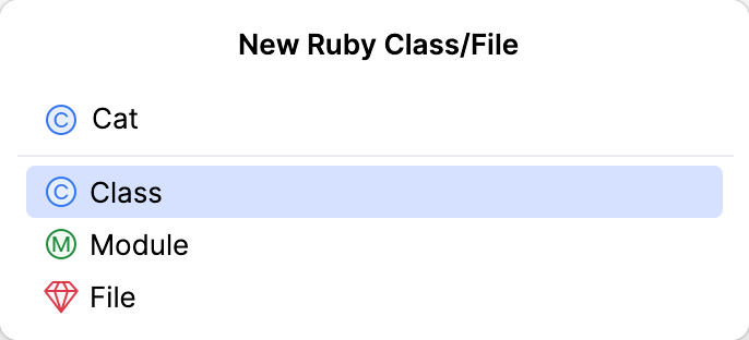 New Ruby File/Class dialog