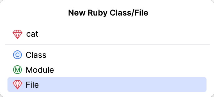 New Ruby File/Class dialog