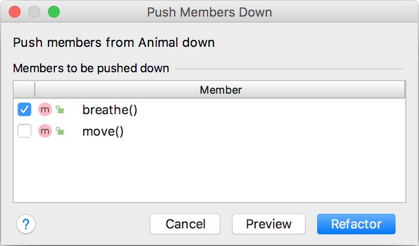 Push Members Down dialog