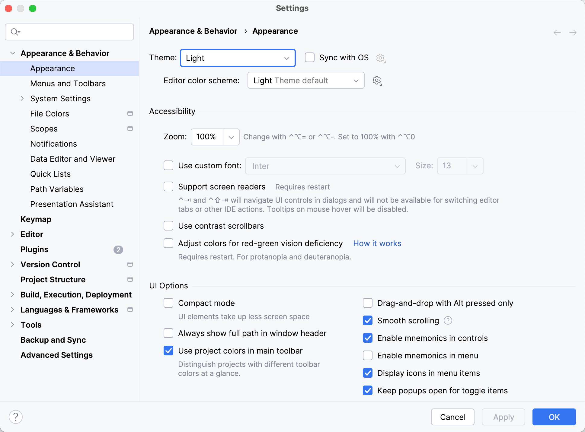 Settings | Appearance & Behavior | Appearance