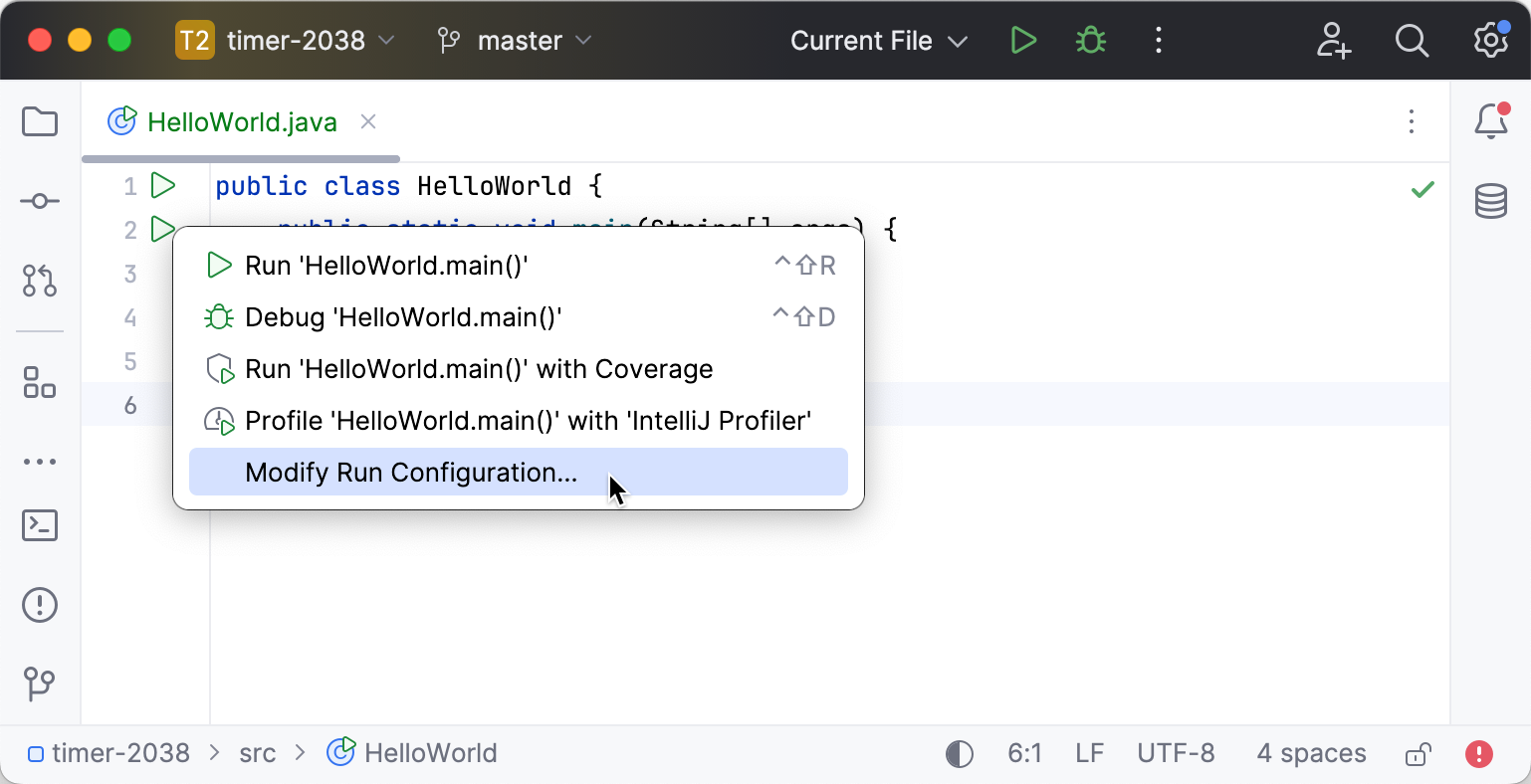 Modify run configuration