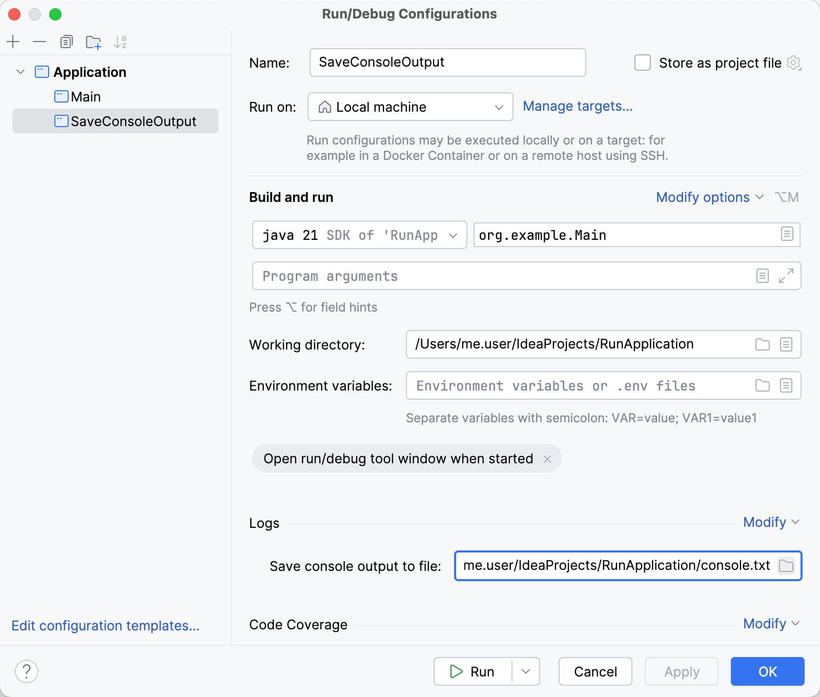 Save console output to a file