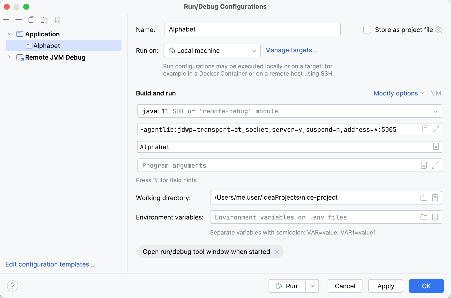 Run/Debug Configuration: Application