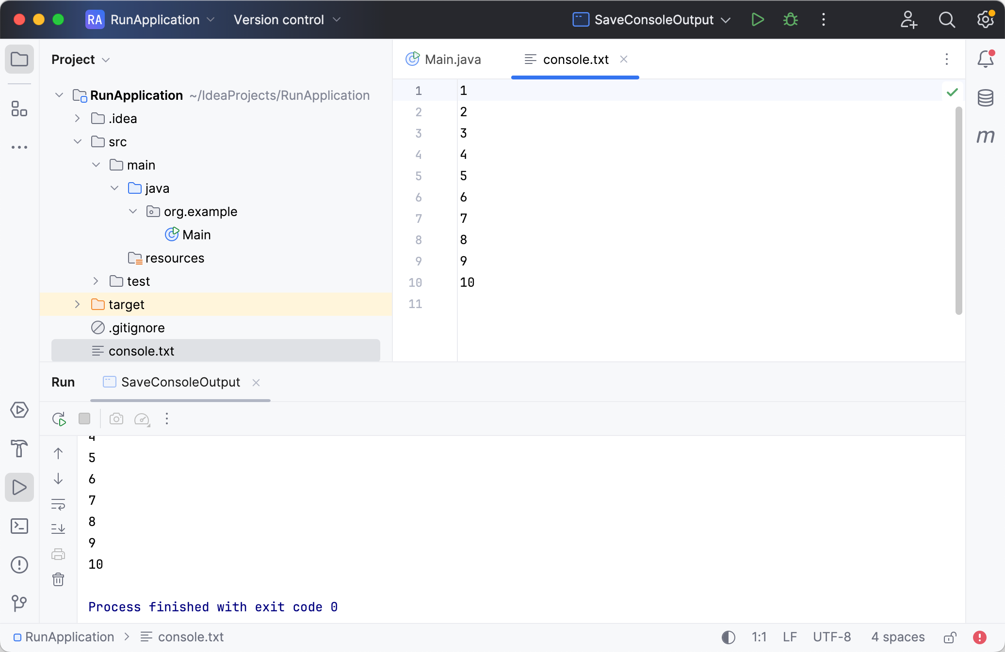 Console output saved to a file