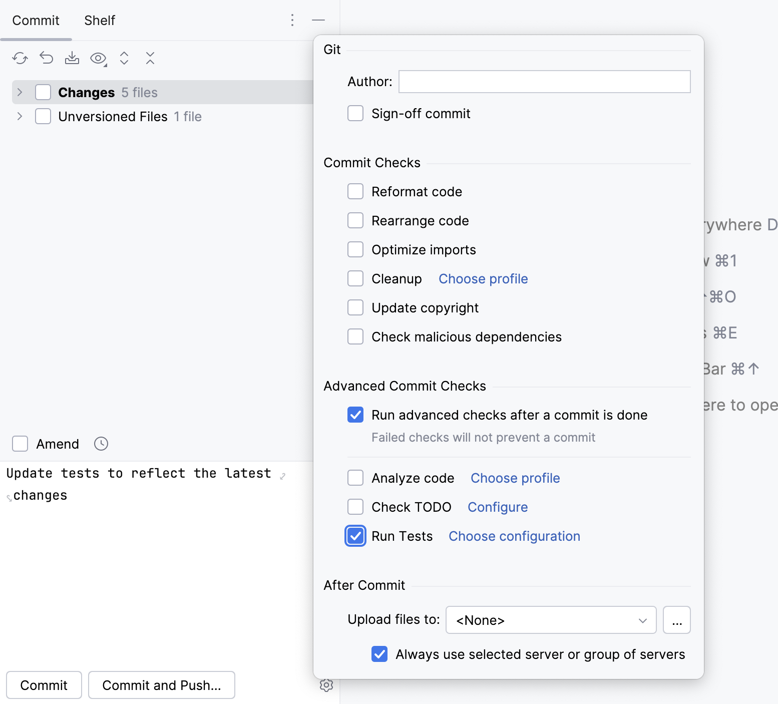 Pre-commit checks menu