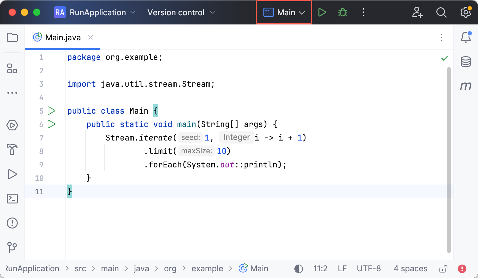 Selecting run configuration from the list