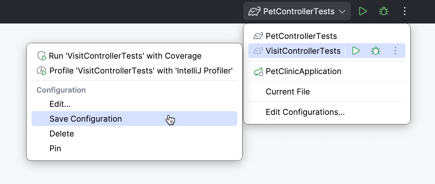 Save a temporary run configuration