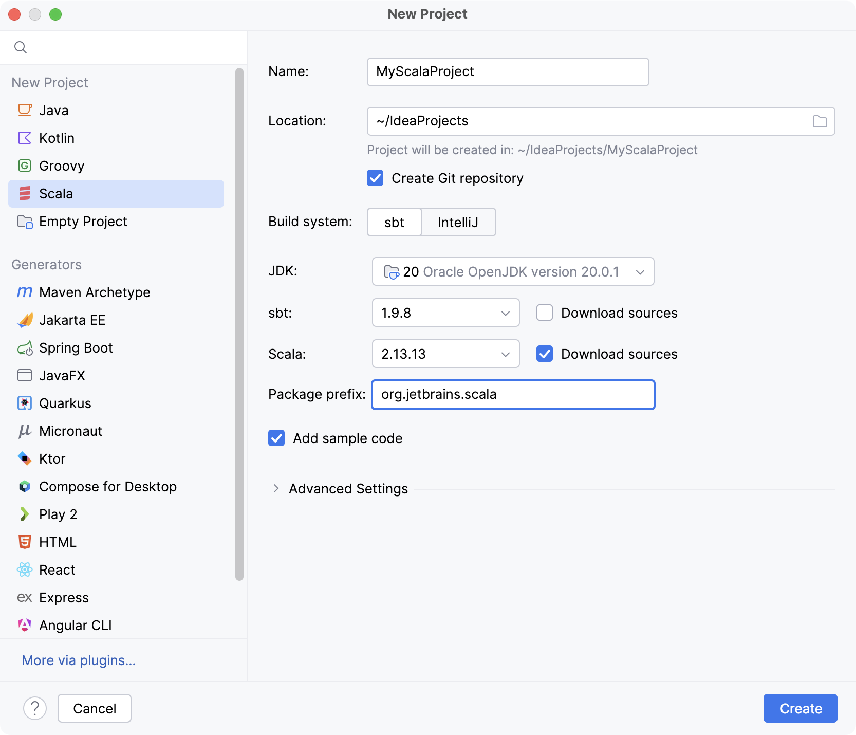 Creating a new Scala project with sbt