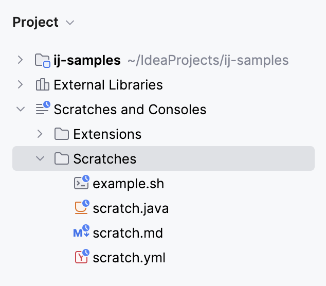 Scratch files in the Project tool window