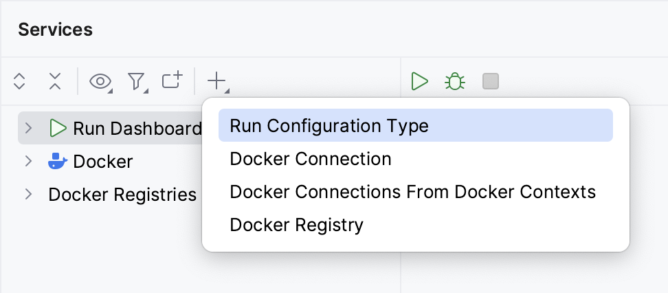 Services tool window: Add run configuration