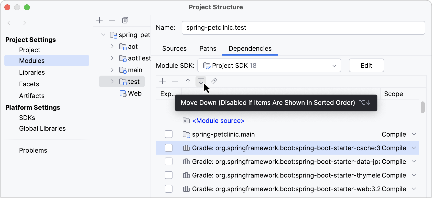 Sorting dependencies