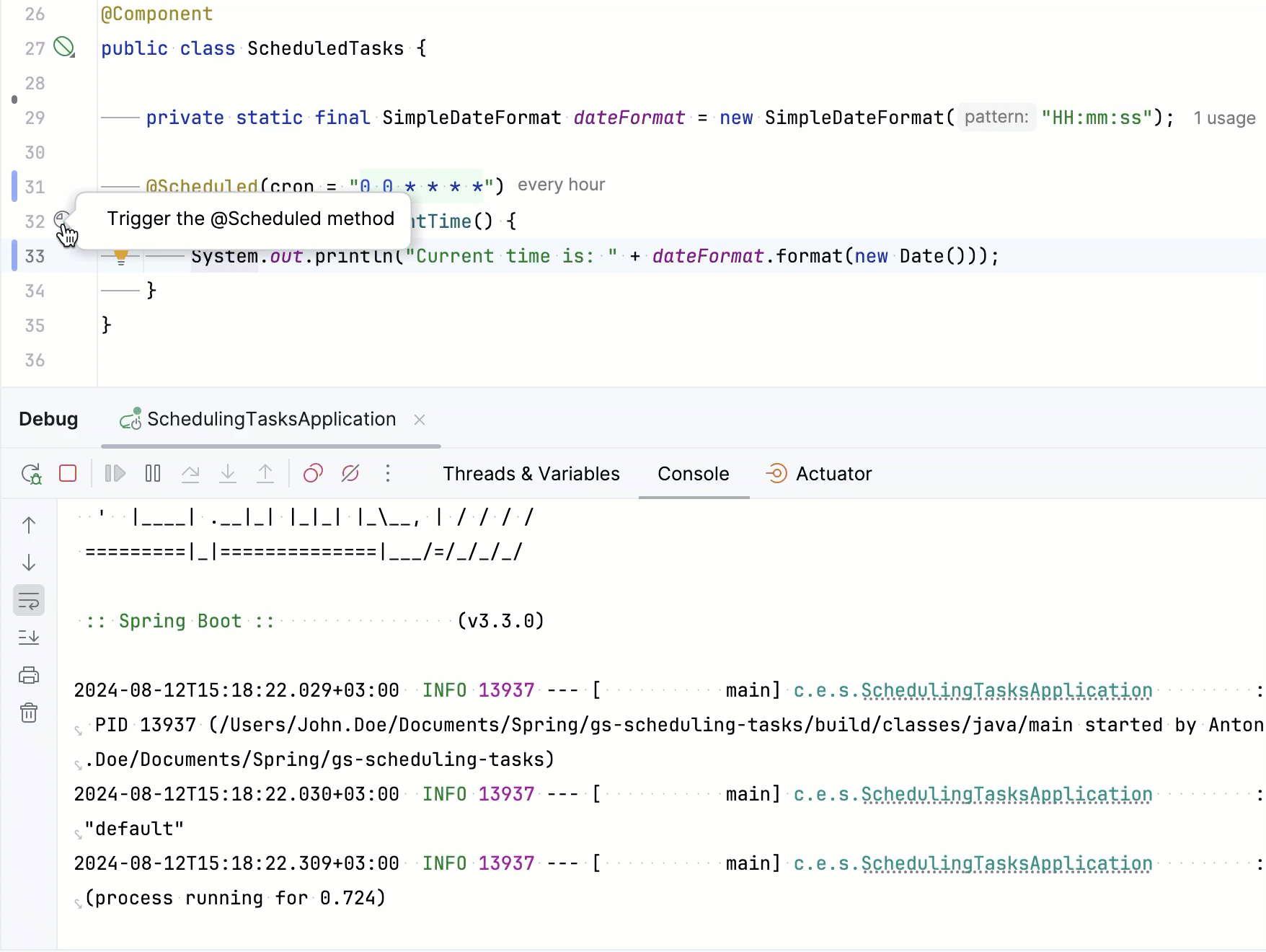 Scheduled tasks intellij idea documentation