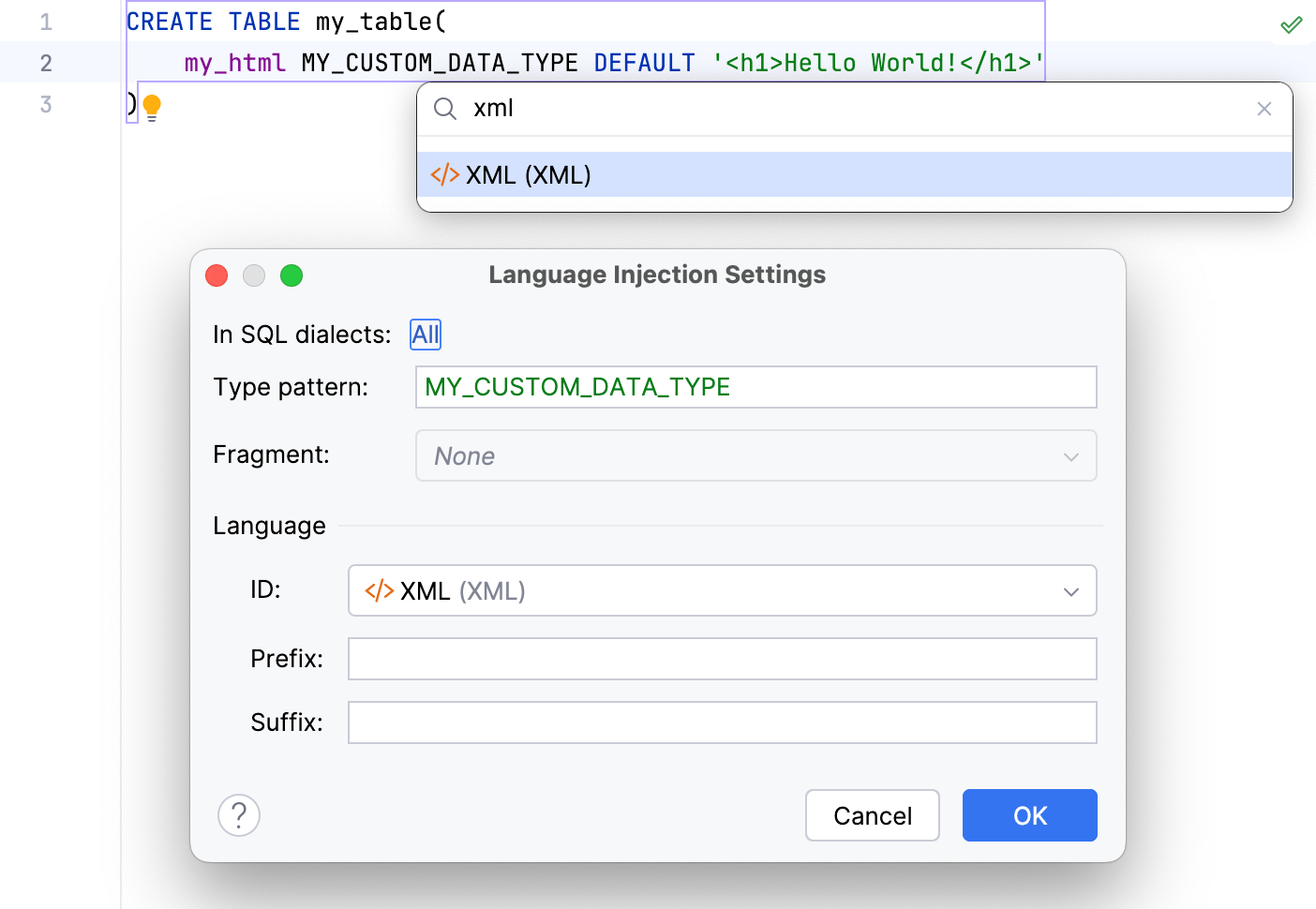 Inject a language for user-defined data types