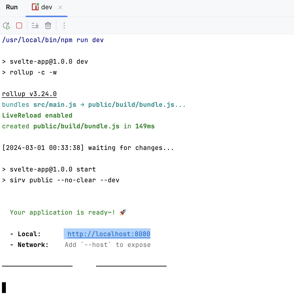 Svelte app is running in the development mode