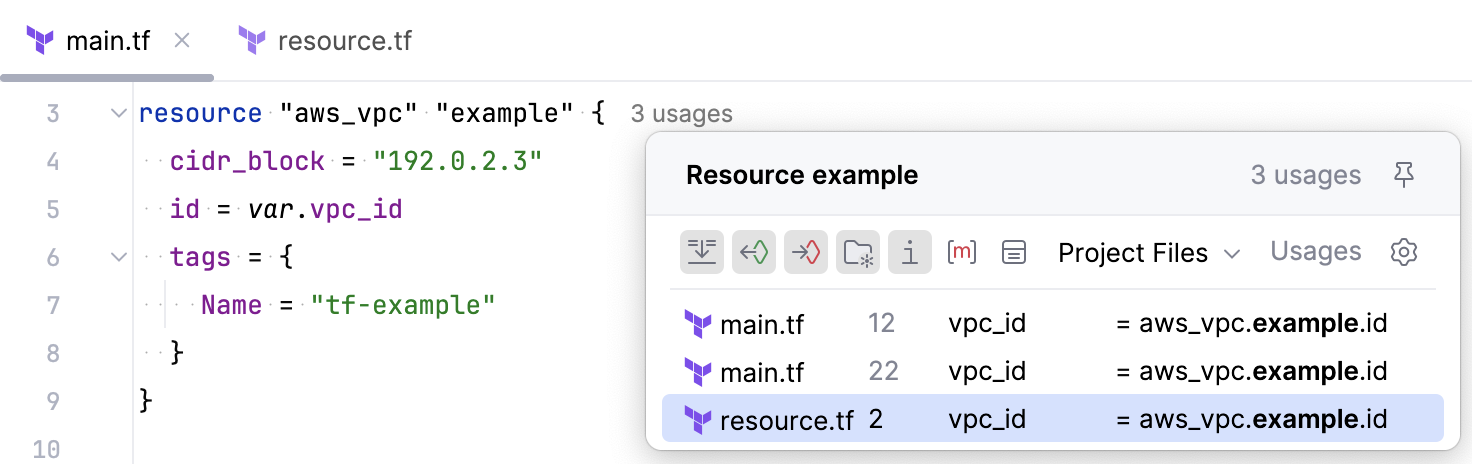 Terraform find usages