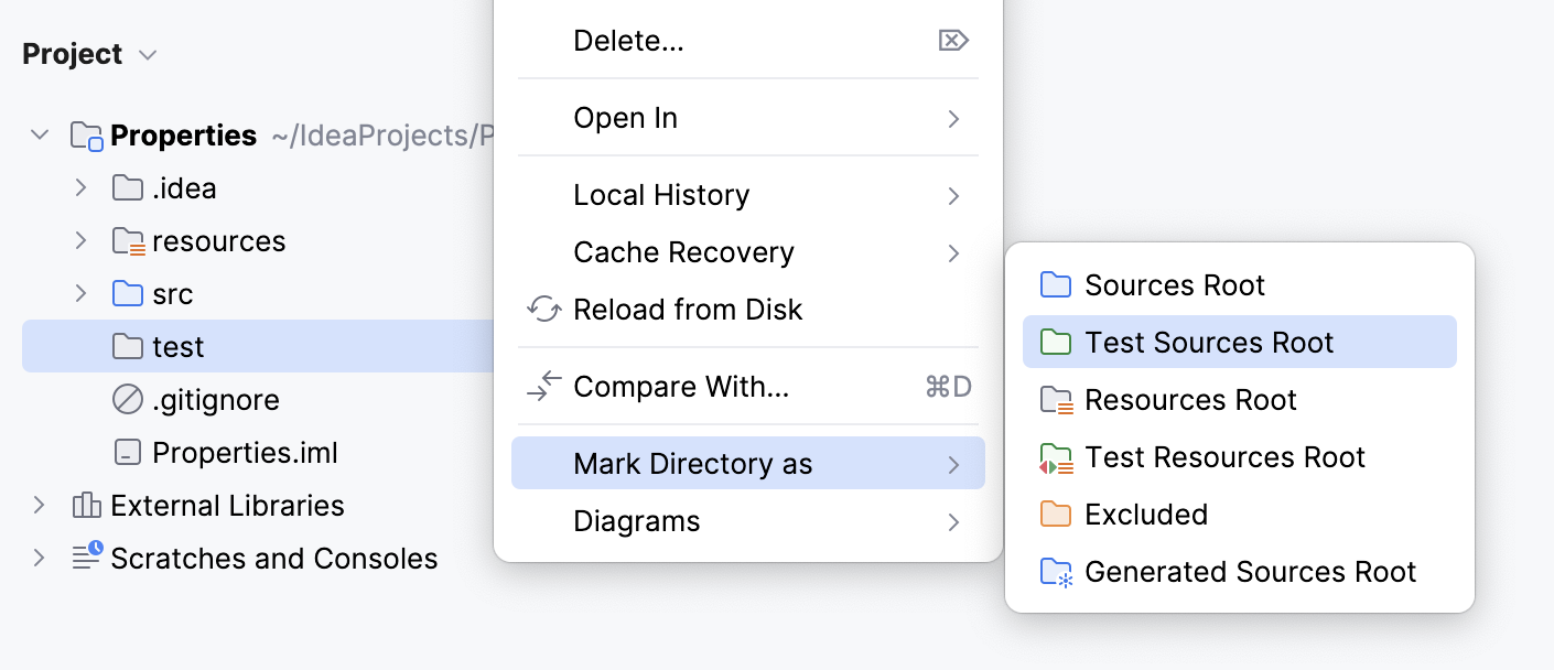 Creating the test sources root