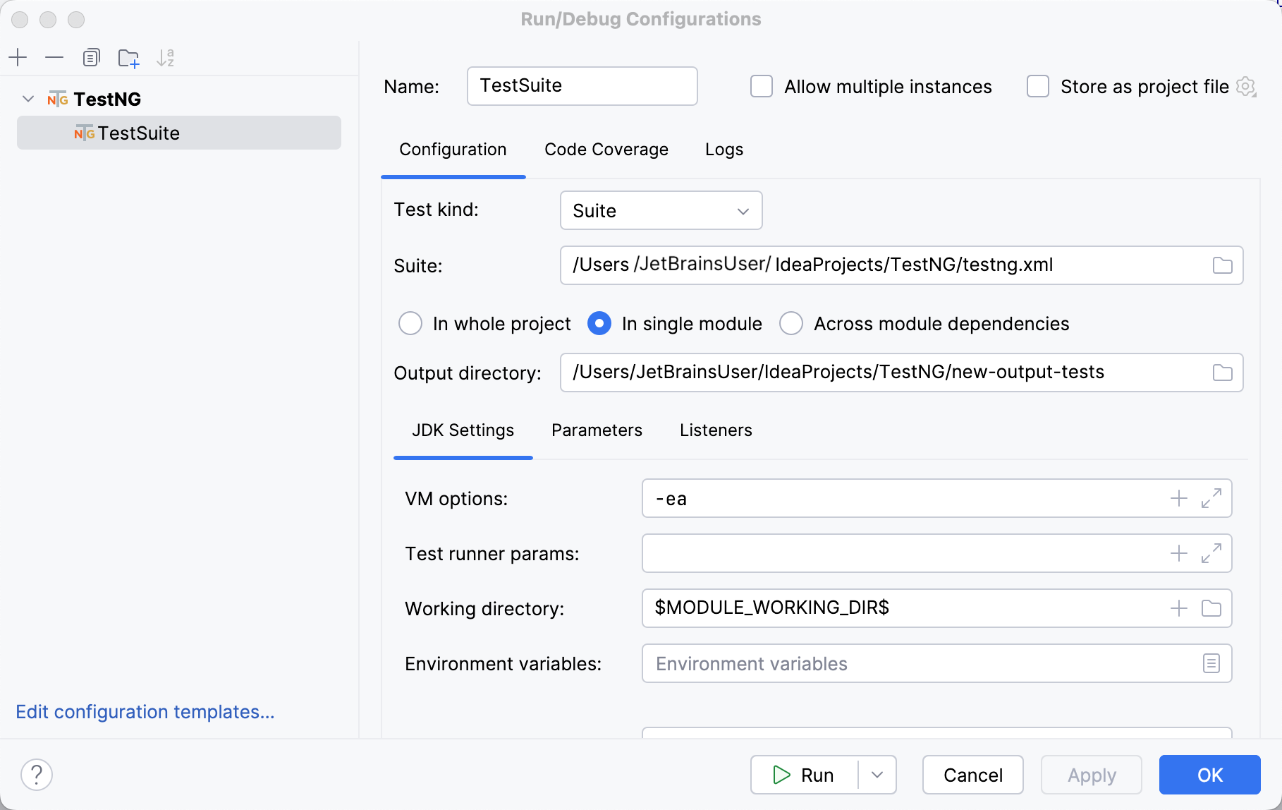 Creating configuration to run TestNG suite