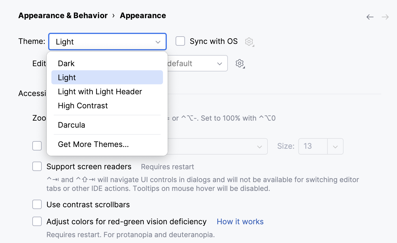 Settings | Appearance & Behavior | Appearance