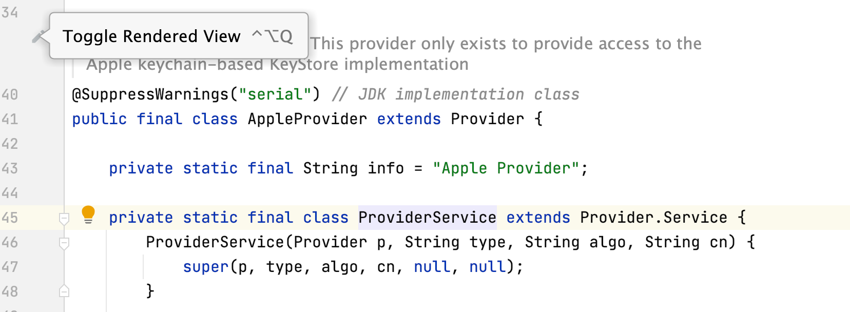 IntelliJ IDEA: Toggle rendered view for documentation comments