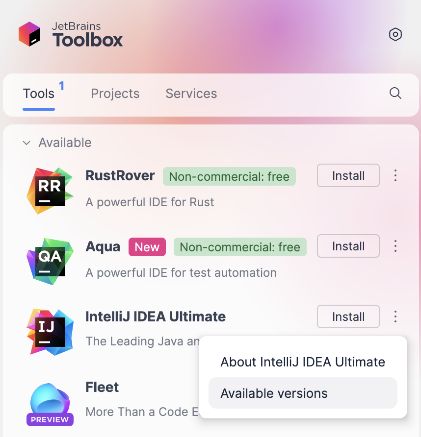 IntelliJ IDEA in the Toolbox App