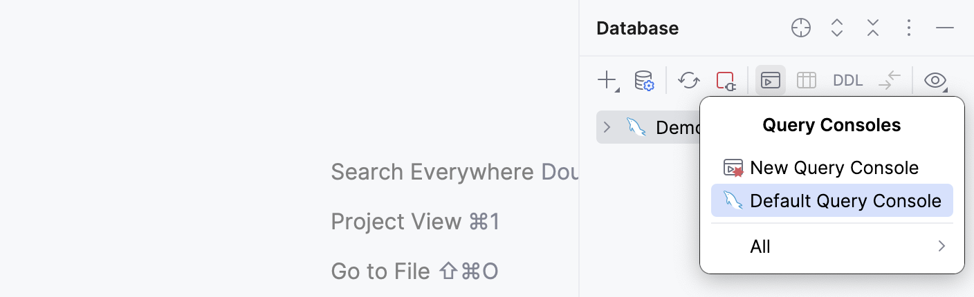 Open the data source's default query console