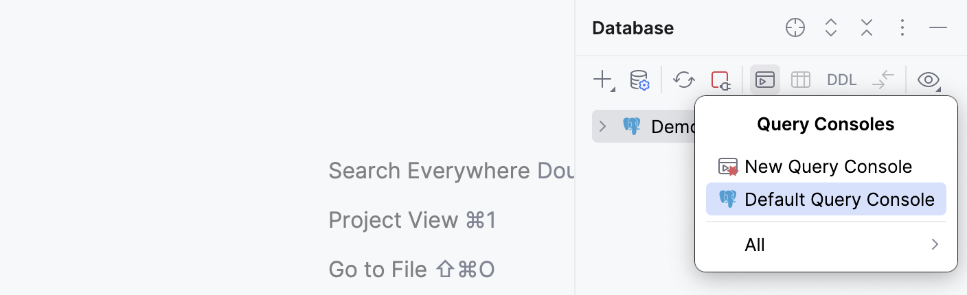Open the data source's default query console