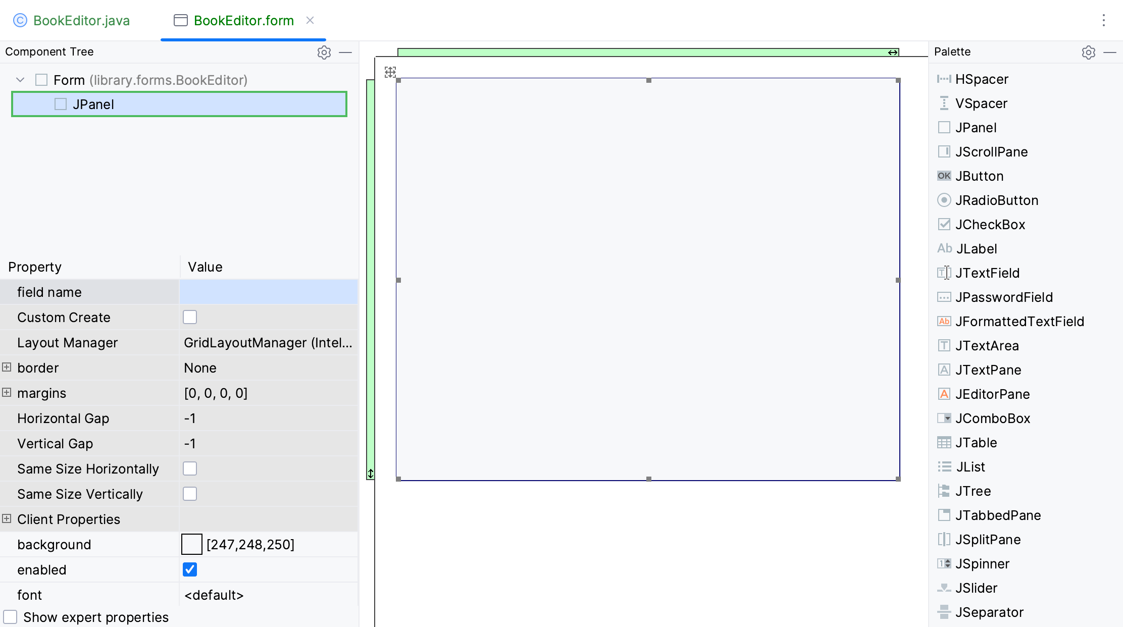 JPanel properties