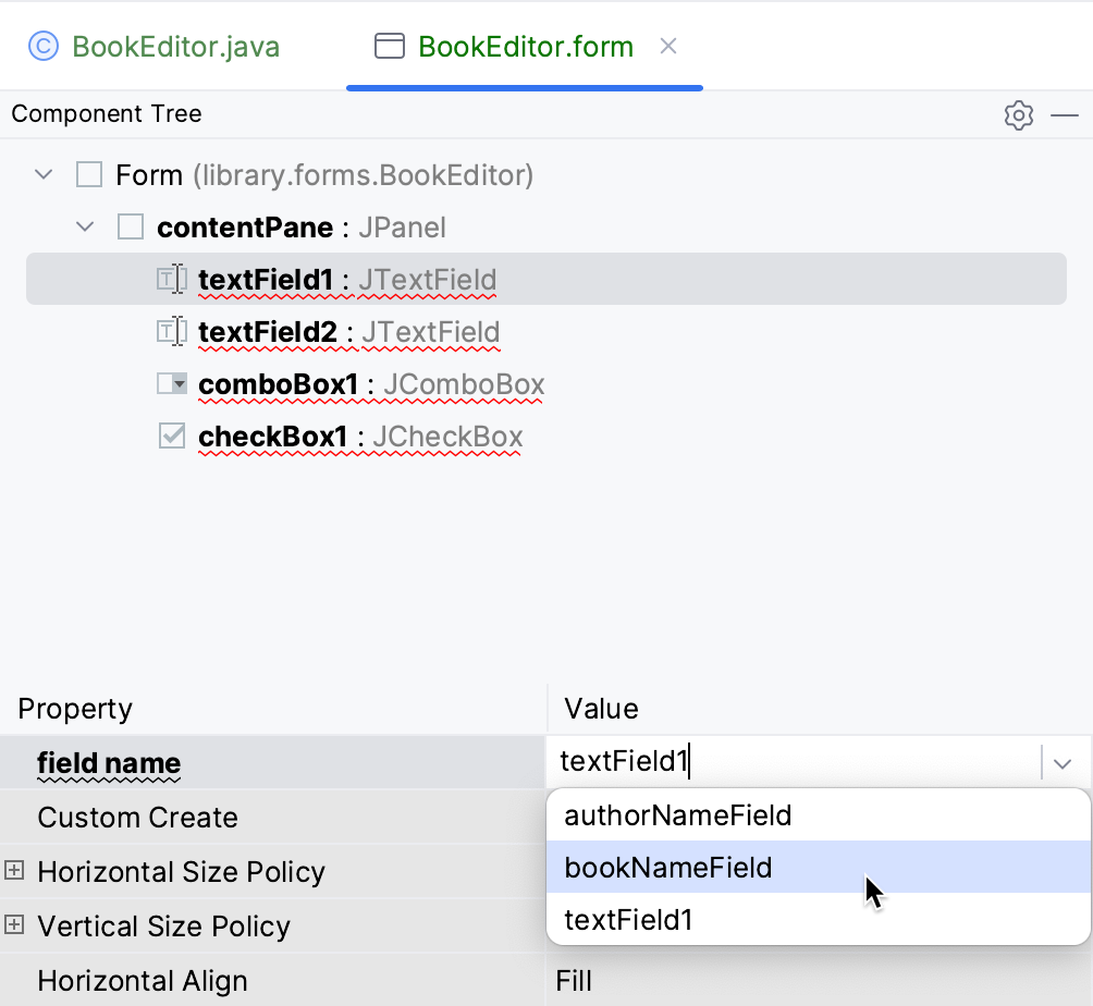 Set correct field names