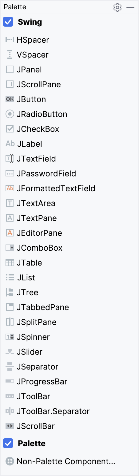 The palette section of a form