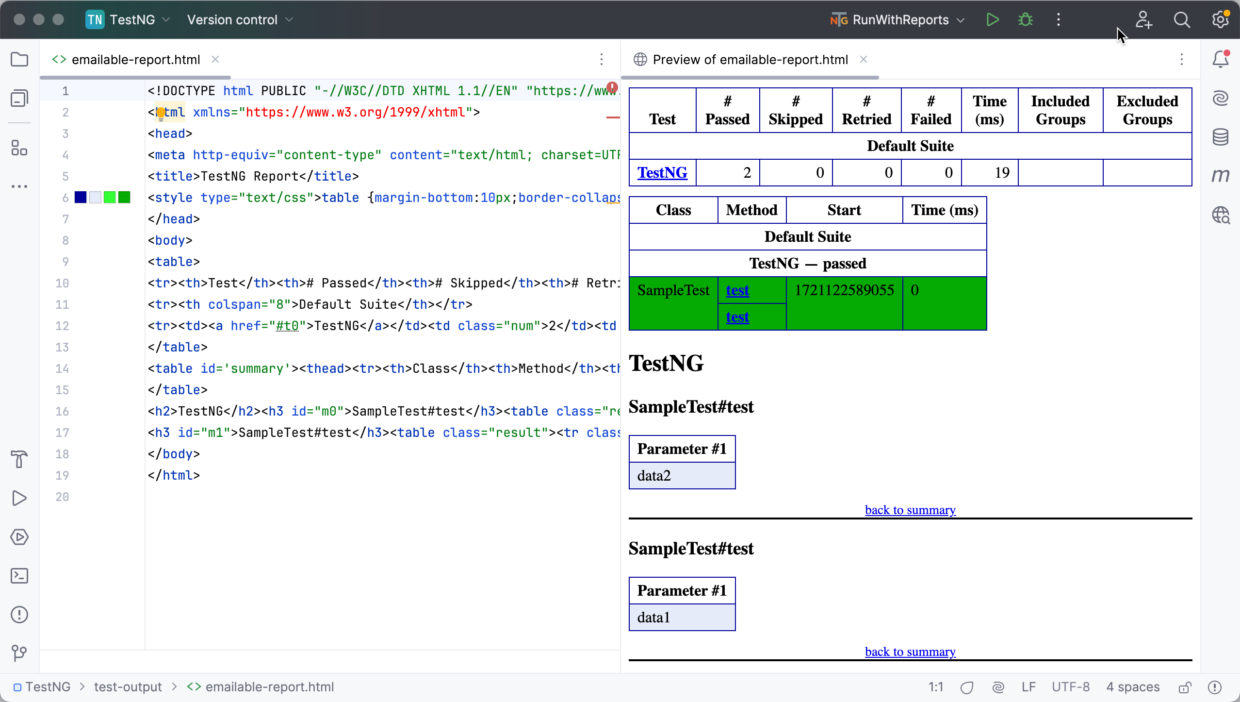 Viewing TestNG HTML report