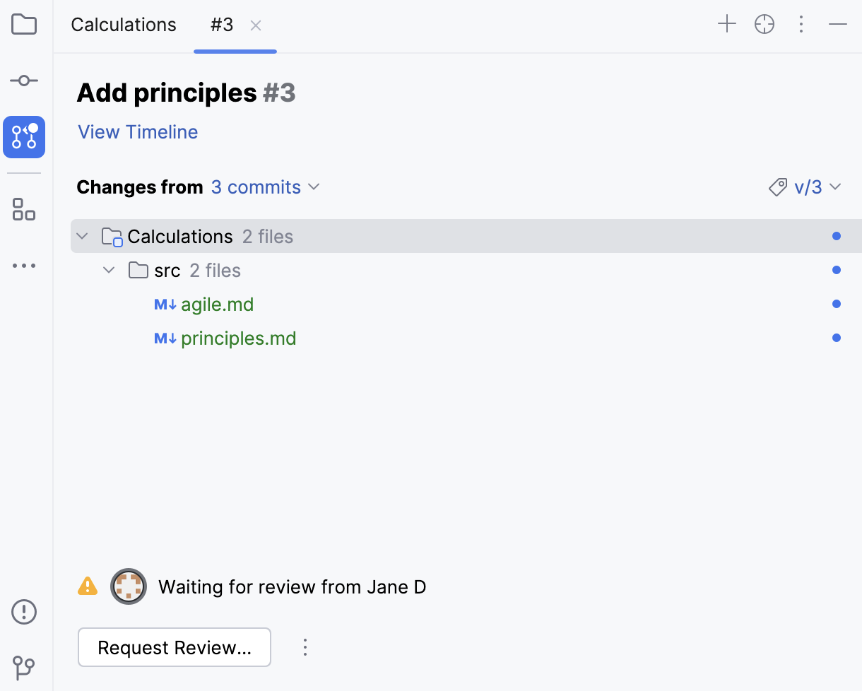 Tab with an overview of the selected pull request