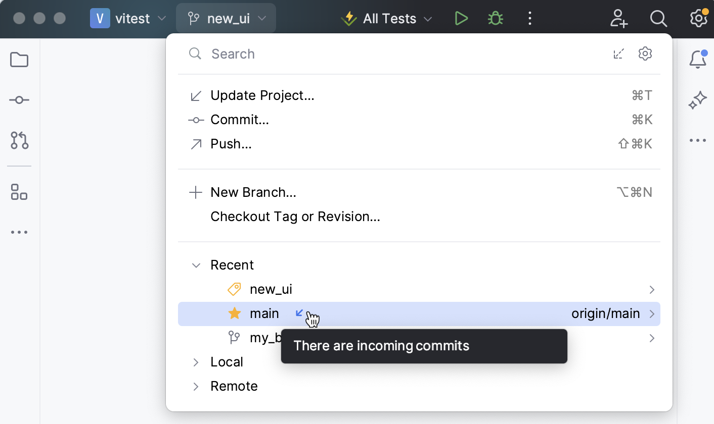 Incoming commits indicator