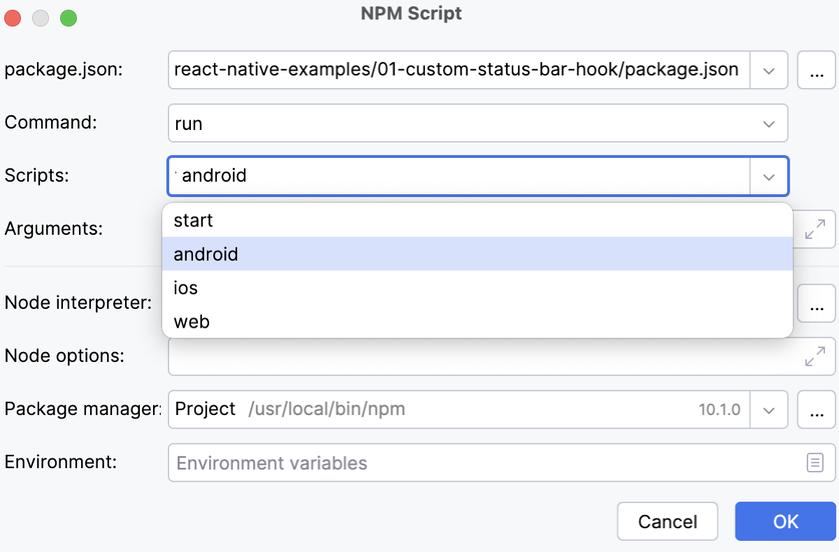 Add Before Launch task - select npm script to run