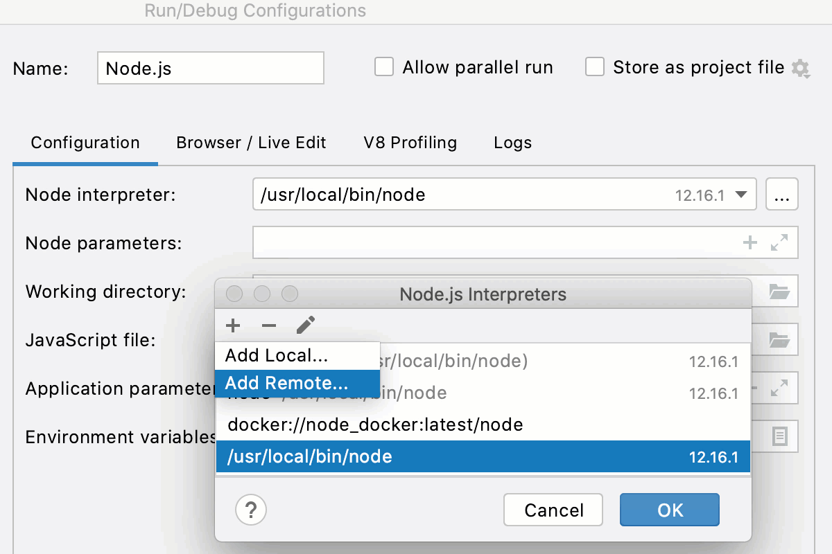 Remote Interpreters dialog