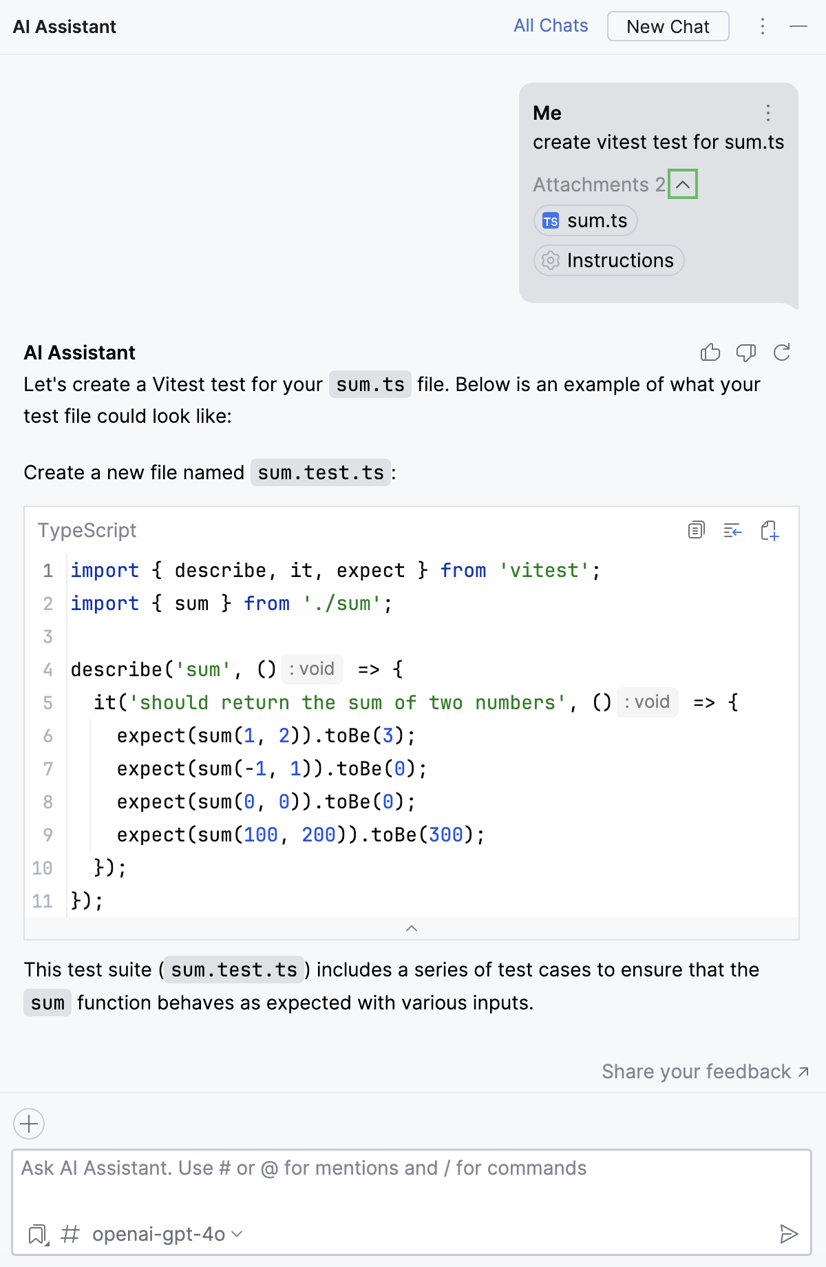 WebStorm: Asking AI Assistant programming-related questions