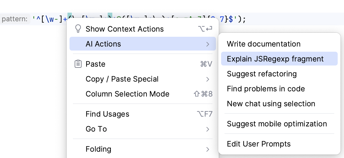 Explain RegExp option in the context menu