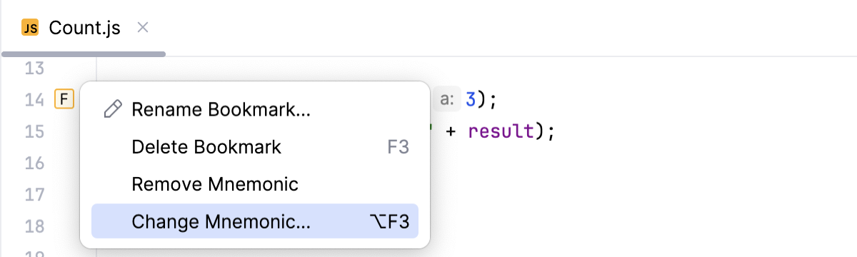 Changing a mnemonic identifier for a bookmark