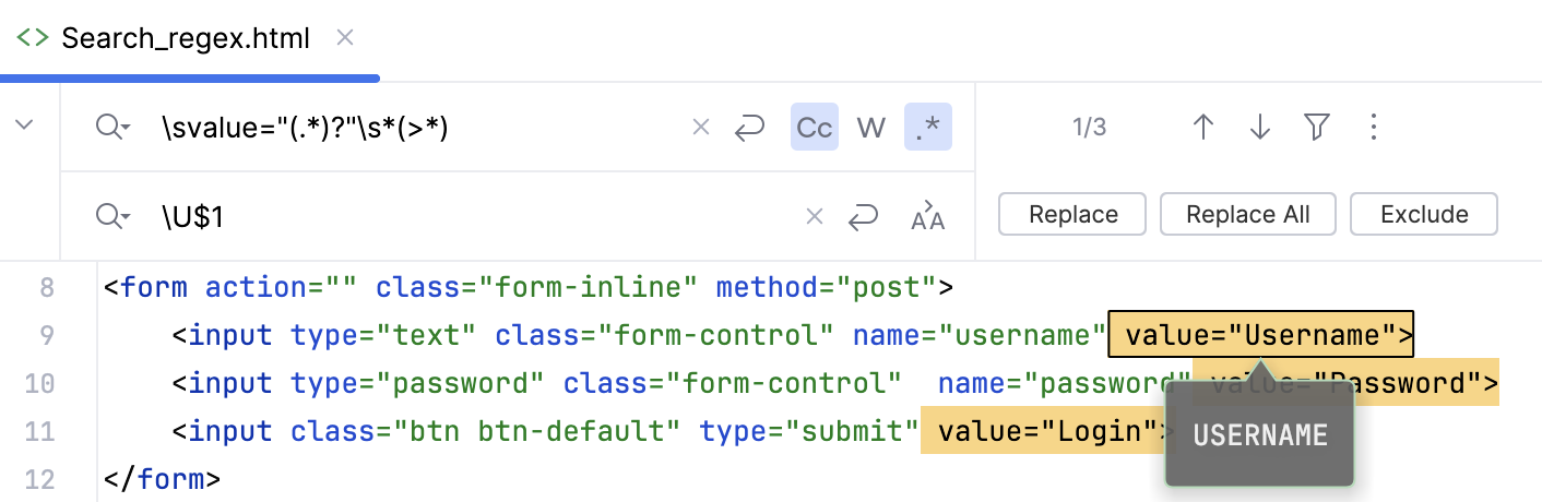 Switch to the uppercase character example