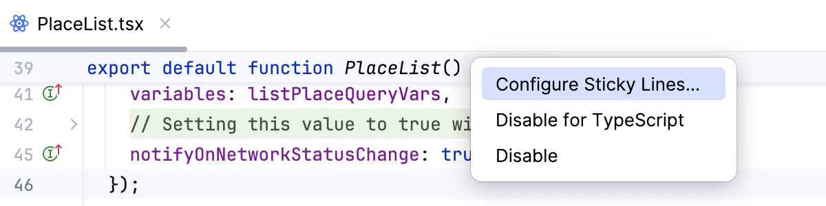 Configure sticky lines