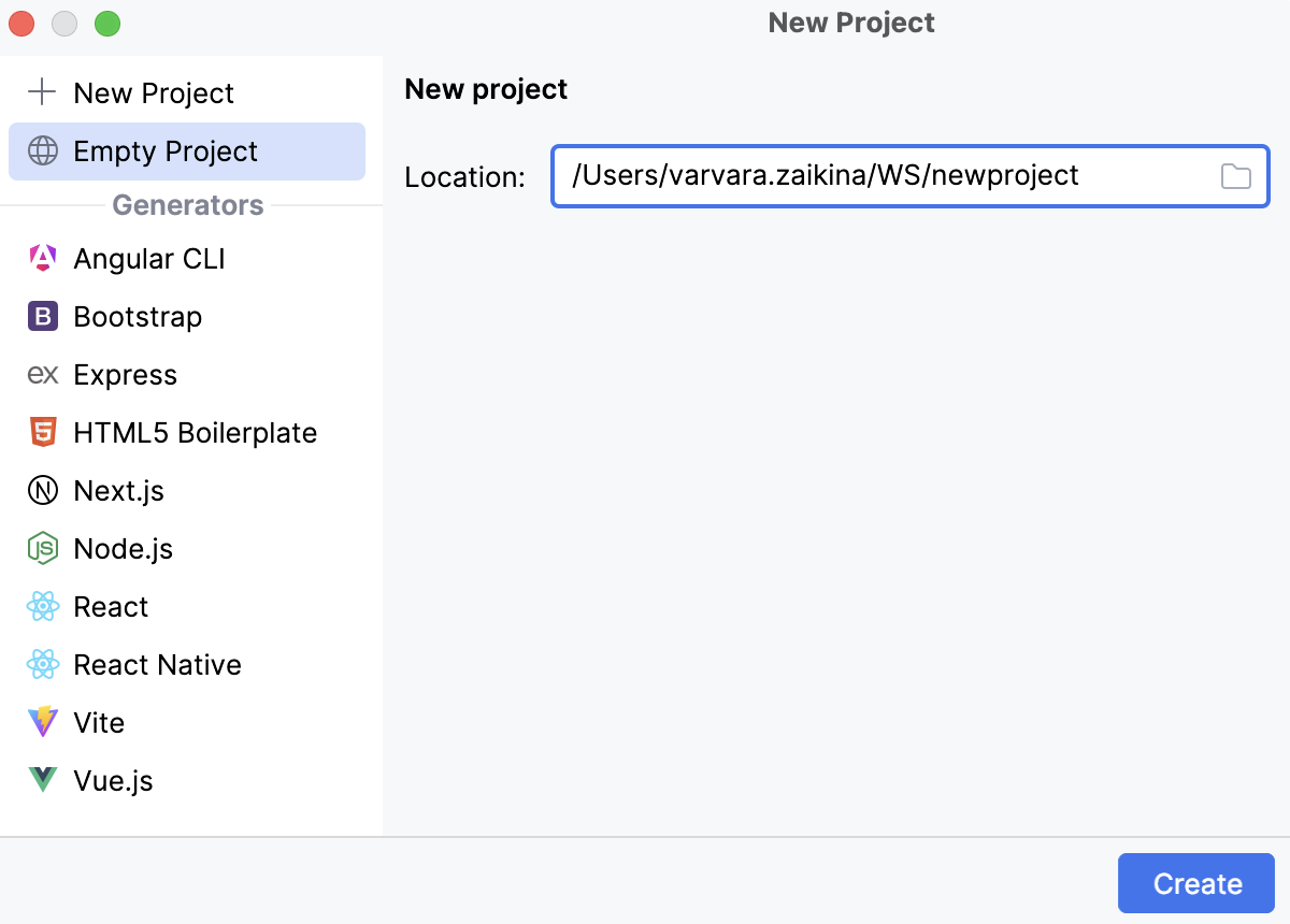 Creating a new empty project