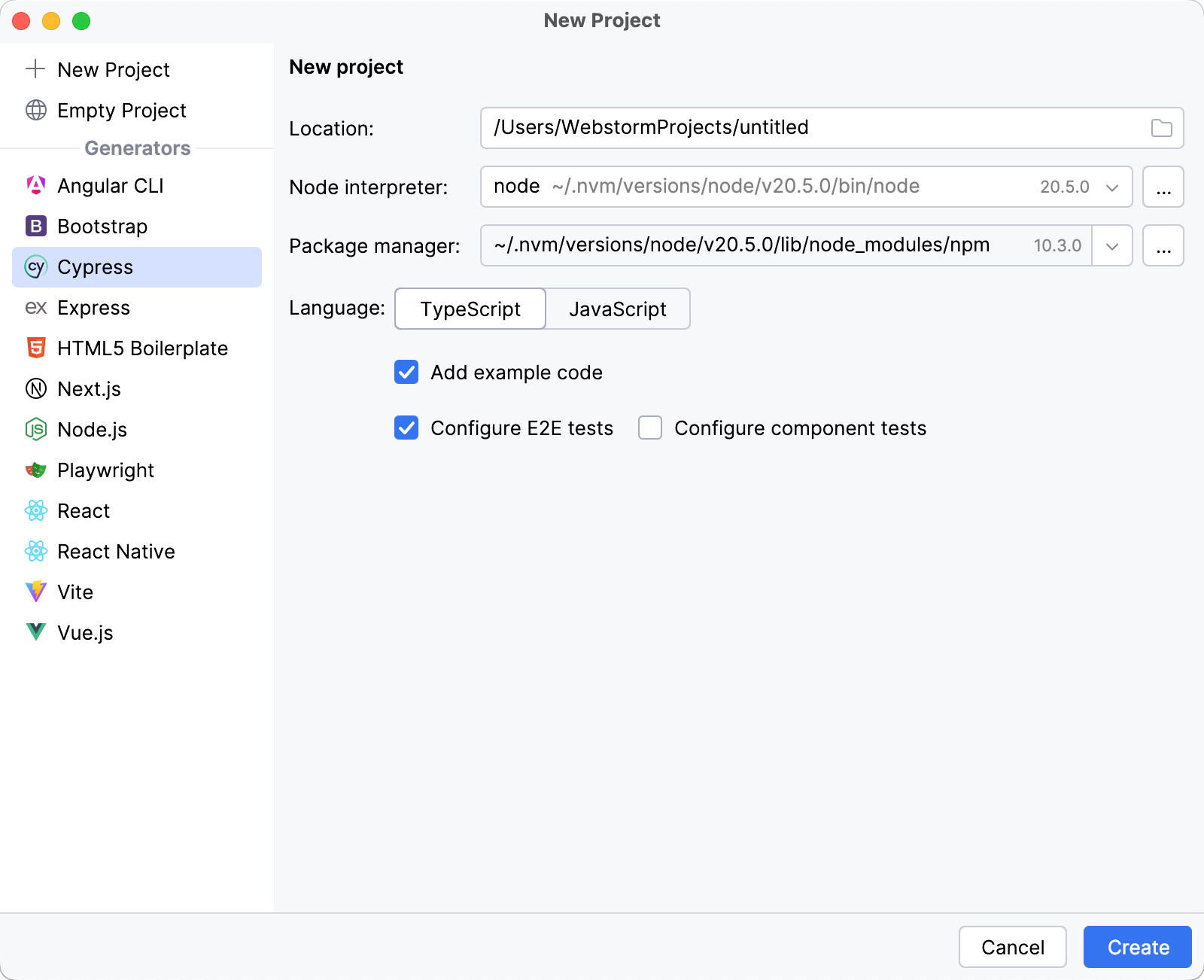 Creating a new Cypress project