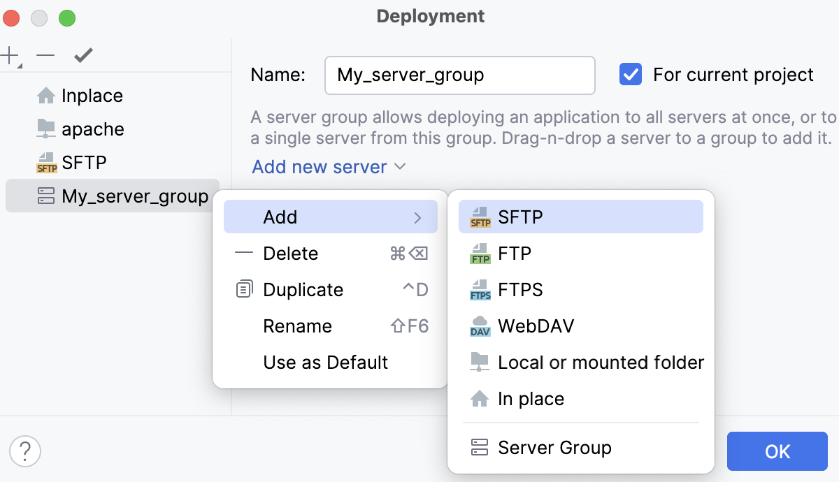 Create a new server from a group