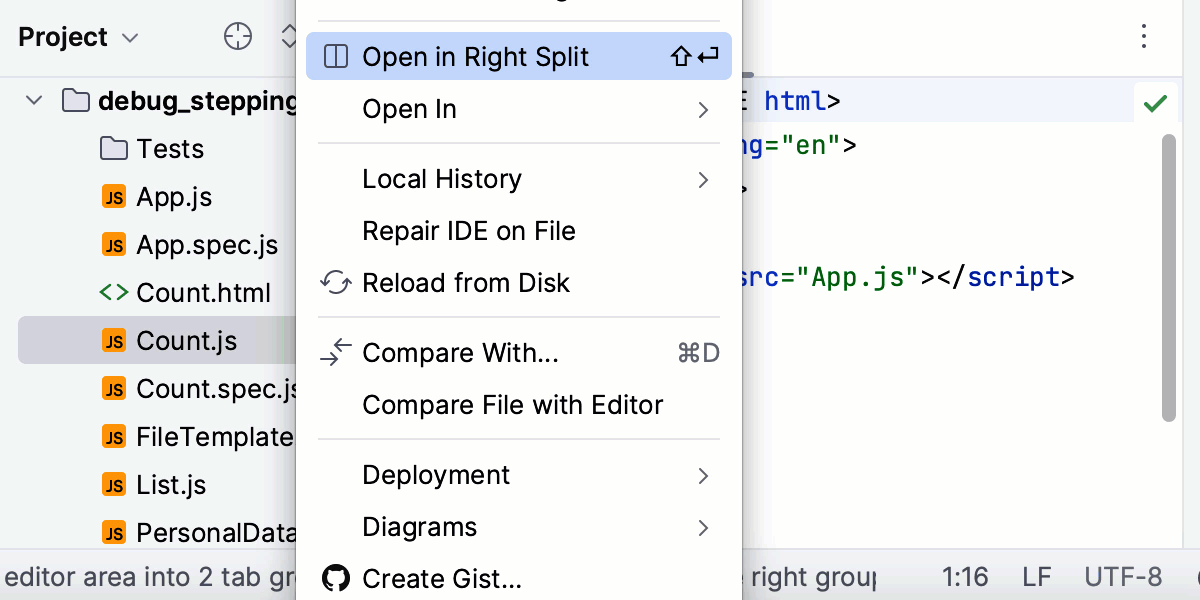 Open in Right Split from Project tool window