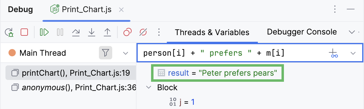 Result of an expression in the Variables tab