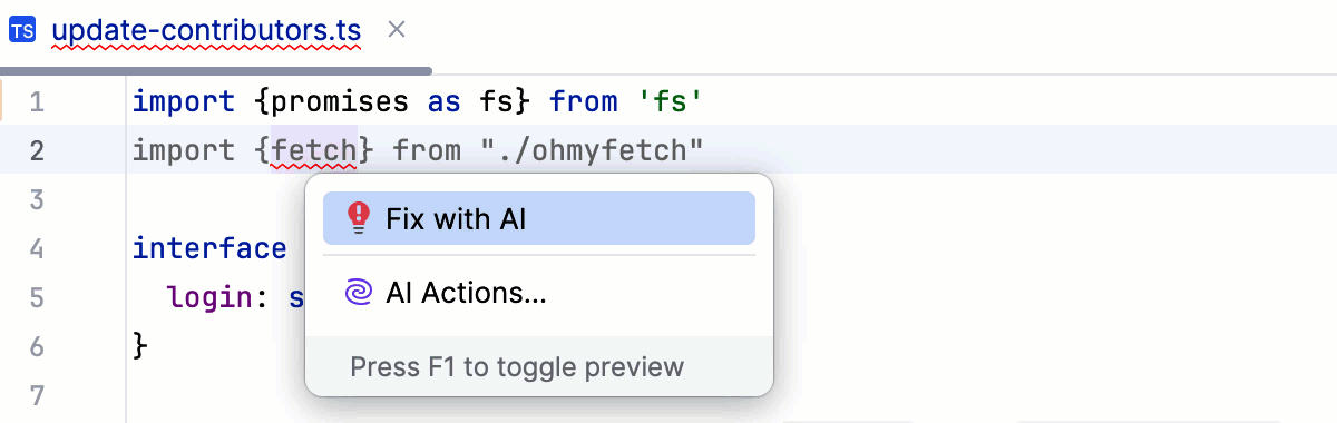 WebStorm: Fix with AI